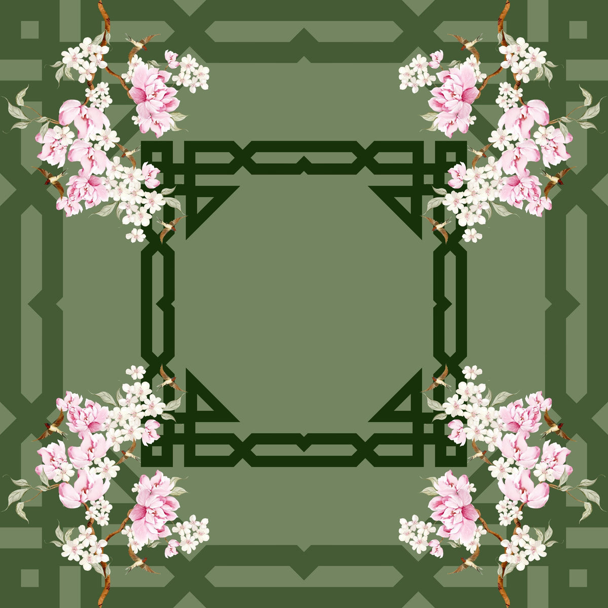 Green Bamboo Blossoms Mahjong Mat