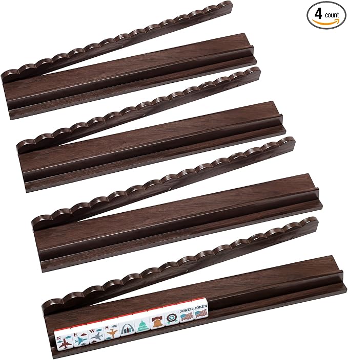 20" Beechwood Mahjong Racks with Magnetic Scalloped Pushers | Set of 4