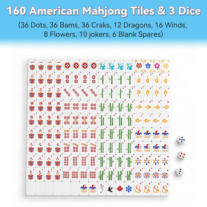 160PCS Floating Mahjong Tile Set Blue Classic Style With 3 Dice