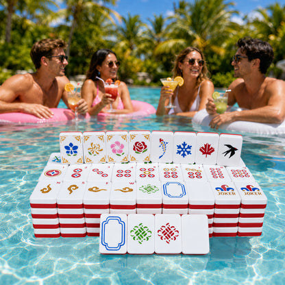 160PCS Floating American Mahjong Set With Storage Case, Dice And Rule Cards, Ocean Theme Pool Mahjong Tiles For Summer Party, Travel And Game Night