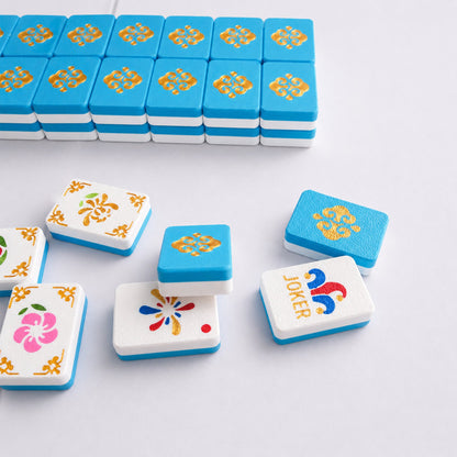 160PCS Floating Mahjong Tile Set Blue Classic Style With 3 Dice