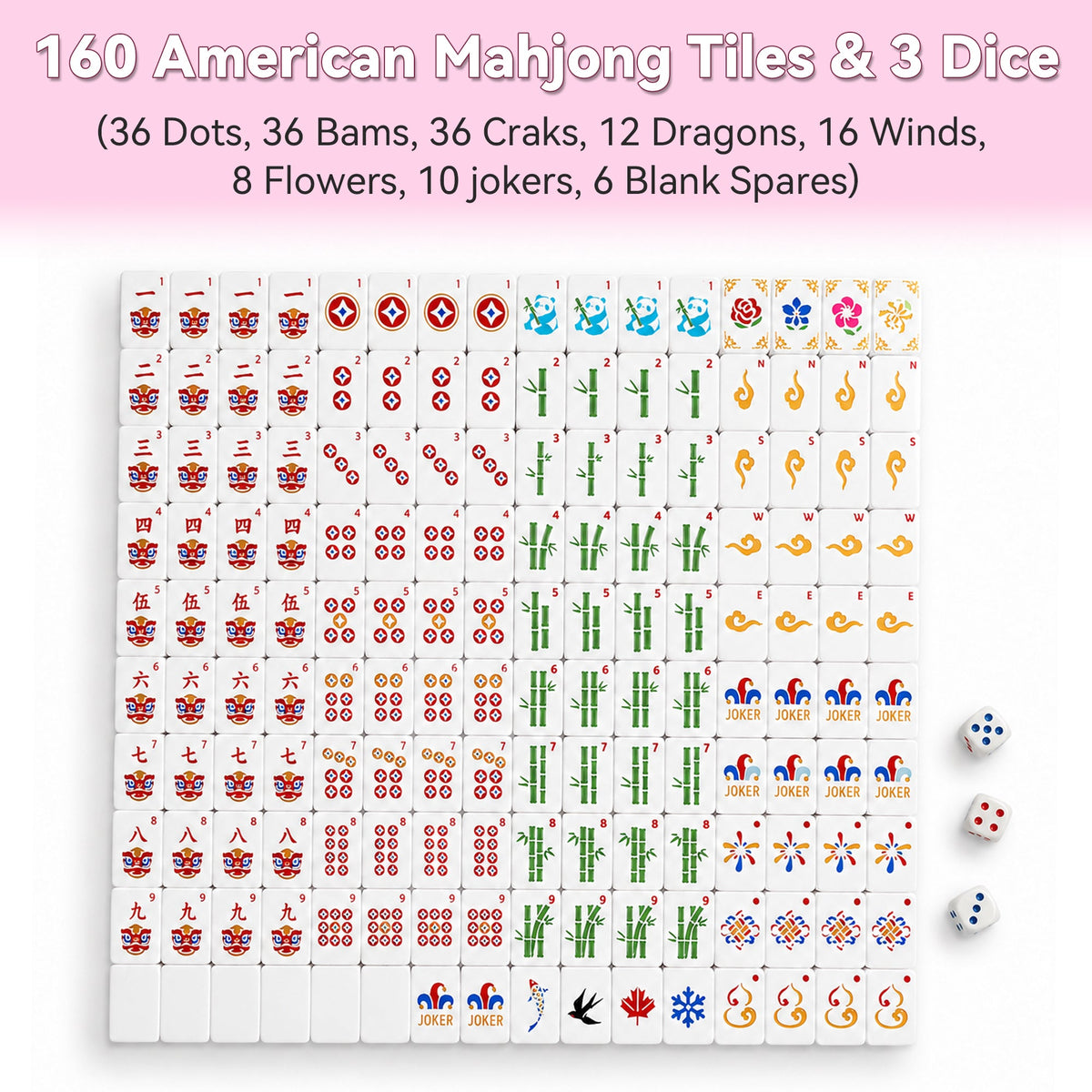 160PCS Floating Mahjong Tile Set Classic Style With 3 Dice