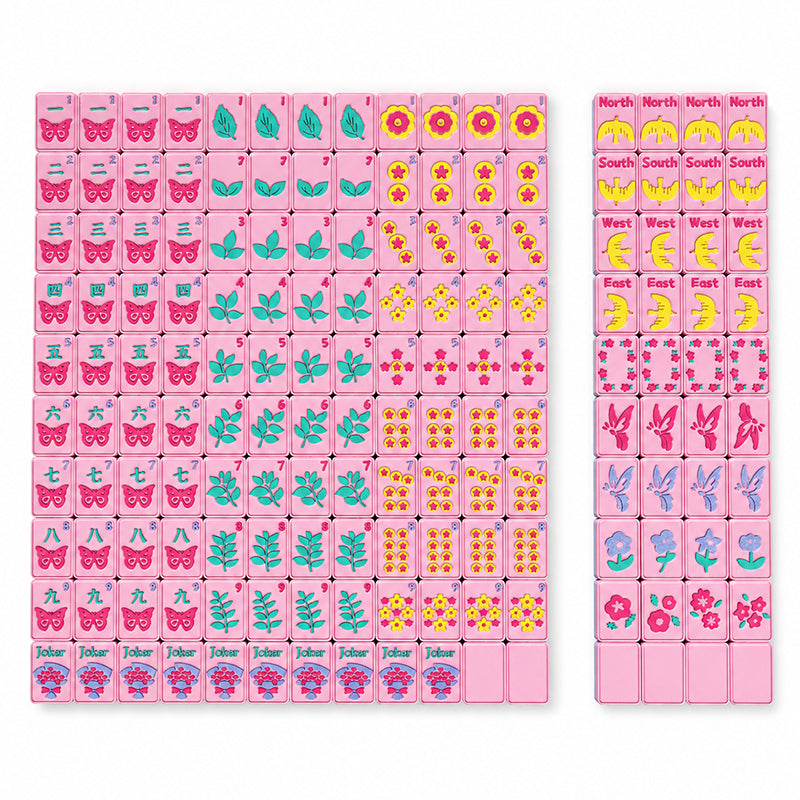 160-Tile American Mahjong Set,Floral Butterfly Mahjong Tiles With Raised 3D Details, 4 Dice & Rules Guide, Complete Mahjong Game Set