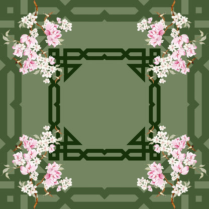 Green Bamboo Blossoms Mahjong Mat