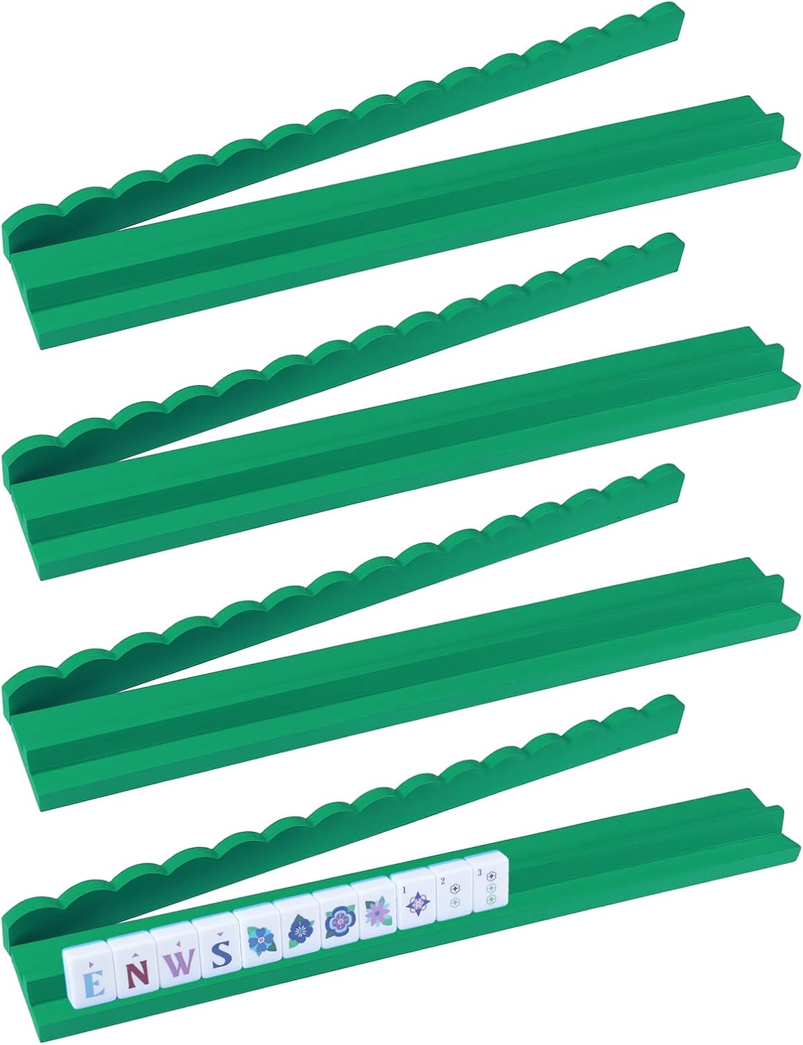 20" Beechwood Mahjong Racks with Magnetic Scalloped Pushers | Set of 4