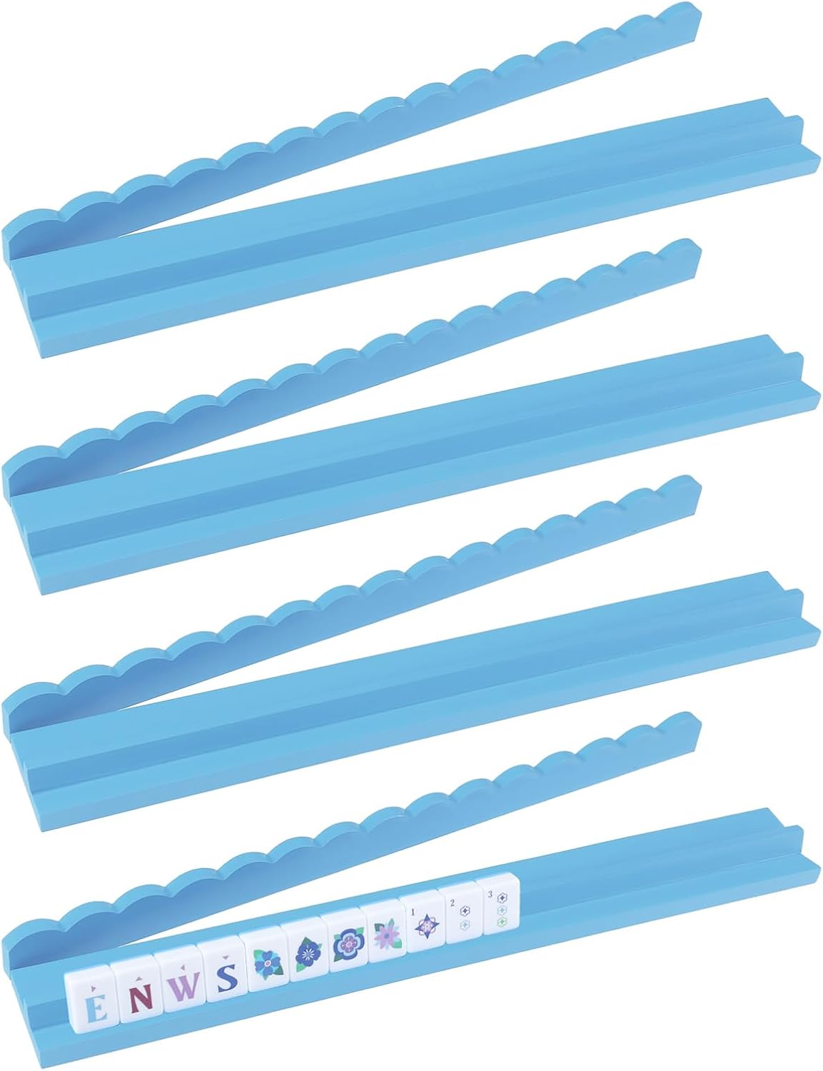 20" Beechwood Mahjong Racks with Magnetic Scalloped Pushers | Set of 4